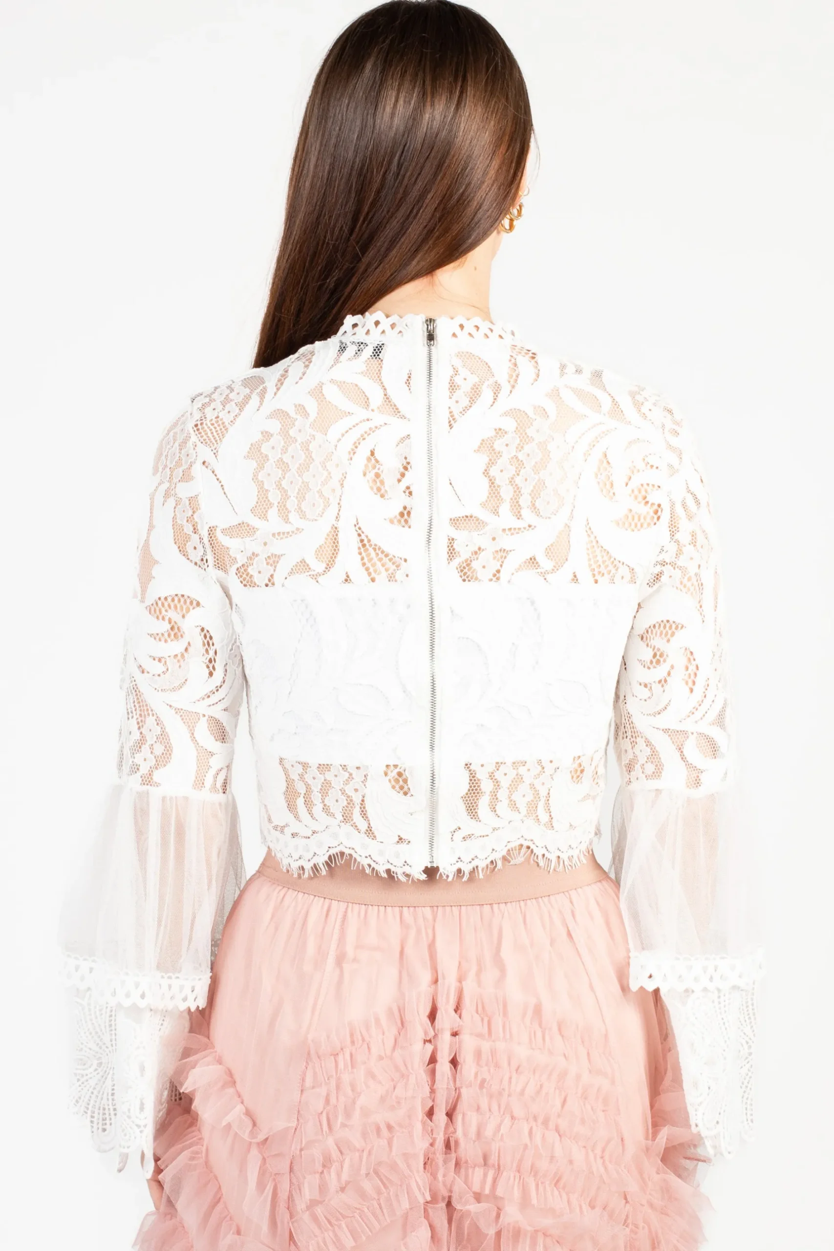 Chelsea Addison Lace Bell Sleeve Blouse Hot
