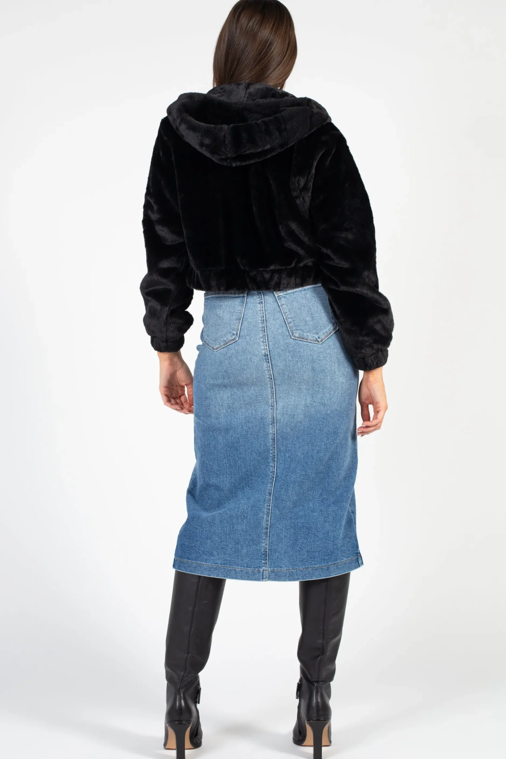 Love Tree Alethea Hooded Faux Fur Bomber Jacket Clearance