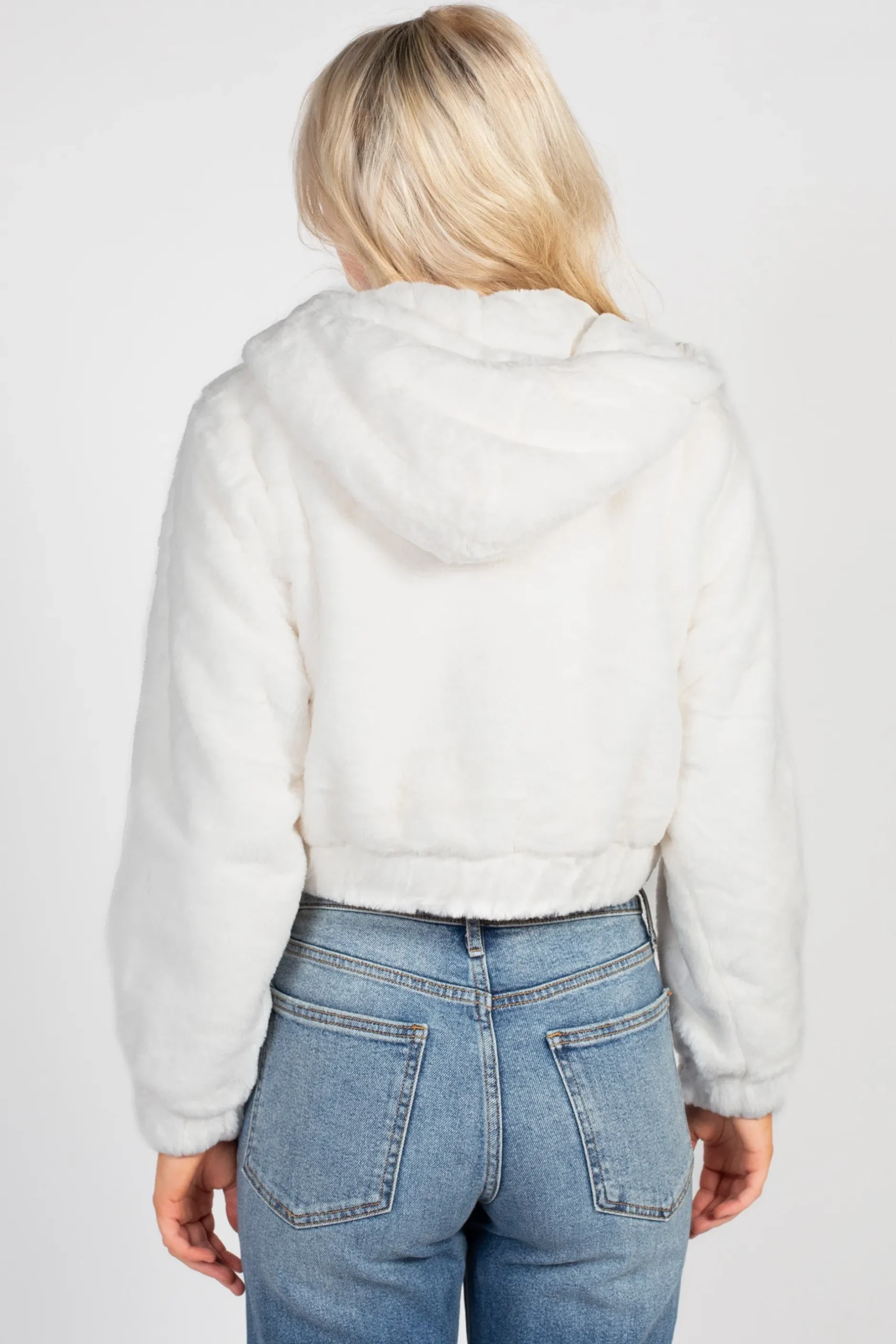 Love Tree Alethea Hooded Faux Fur Bomber Jacket Clearance