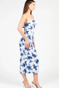 Mable Alina Floral Bodycon Midi Dress White Fashion
