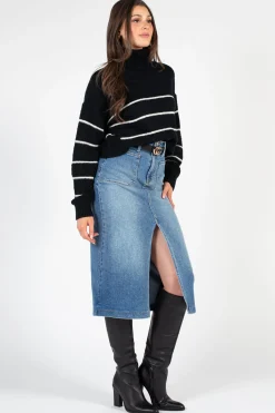 Better Be Ambrielle Turtleneck Stripe Sweater Black New