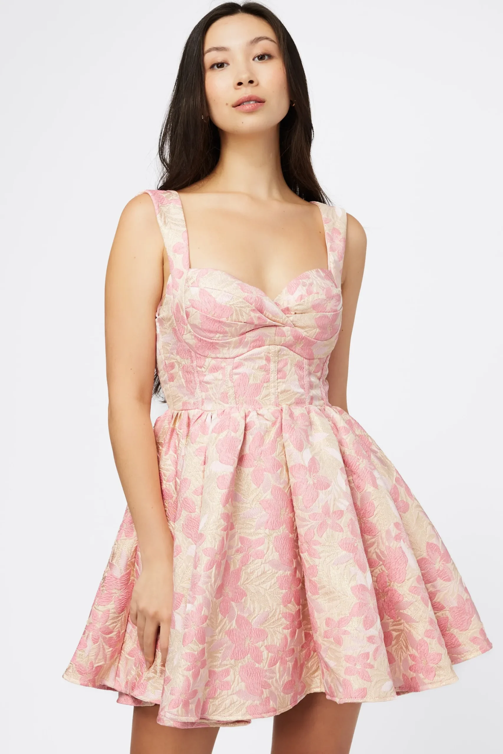 Mable Ambrose Corset Jacquard Floral Mini Dress Pink Hot