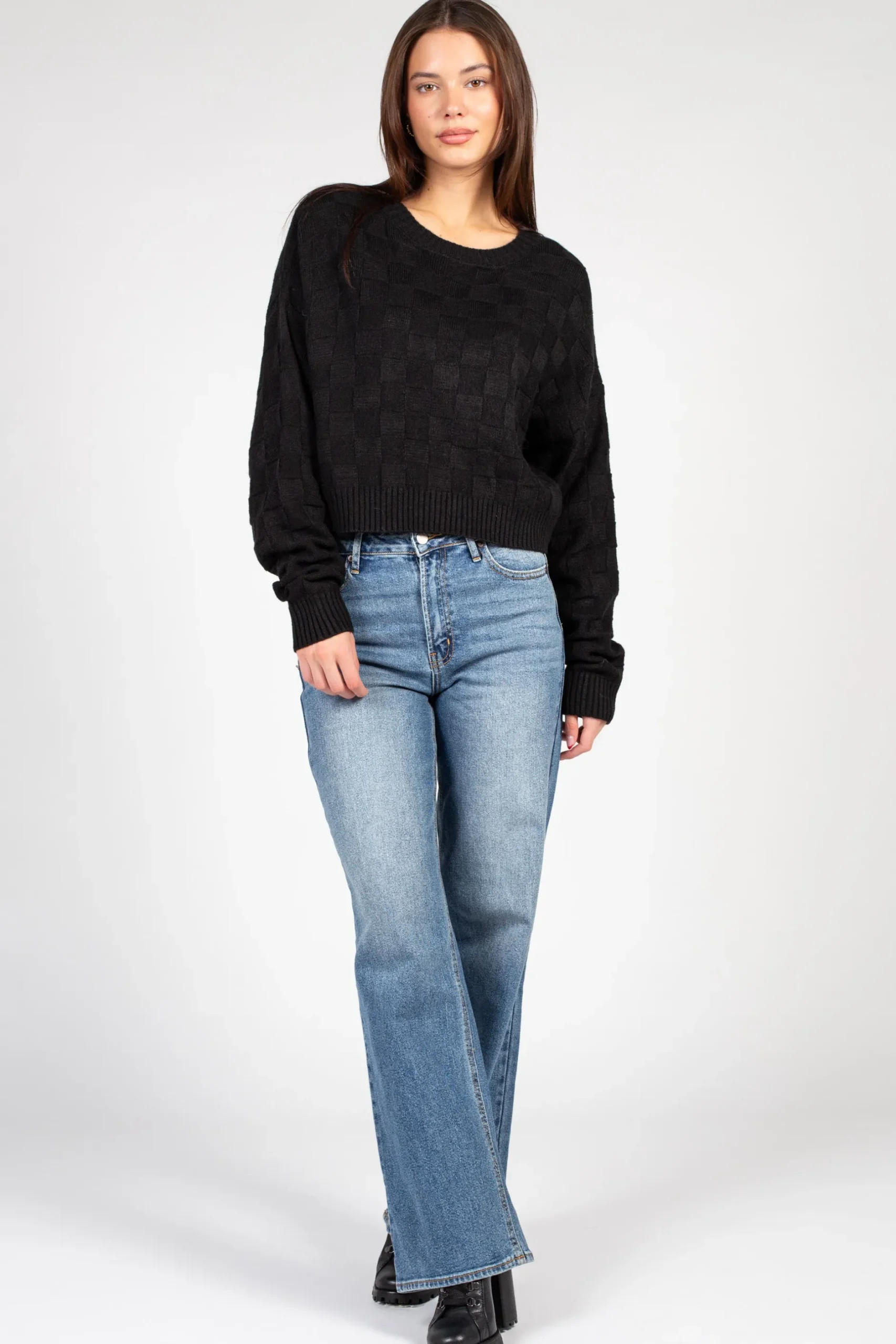 Double Zero Astrid Checkered Knit Sweater Discount