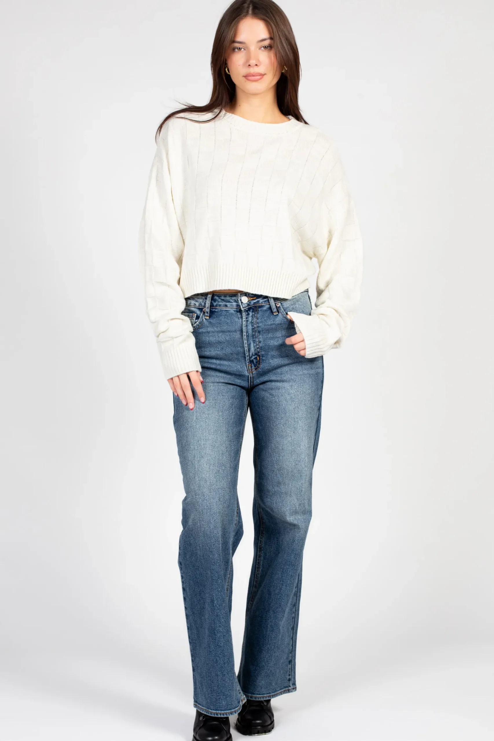 Double Zero Astrid Checkered Knit Sweater Discount