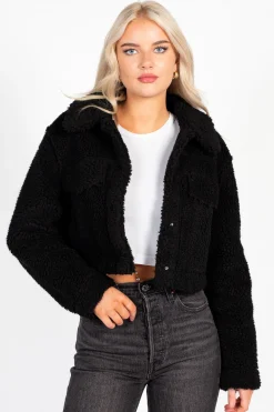 Love Tree Brooklyn Teddy Crop Jacket Black Sale