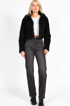 Love Tree Brooklyn Teddy Crop Jacket Black Sale