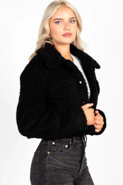 Love Tree Brooklyn Teddy Crop Jacket Black Sale