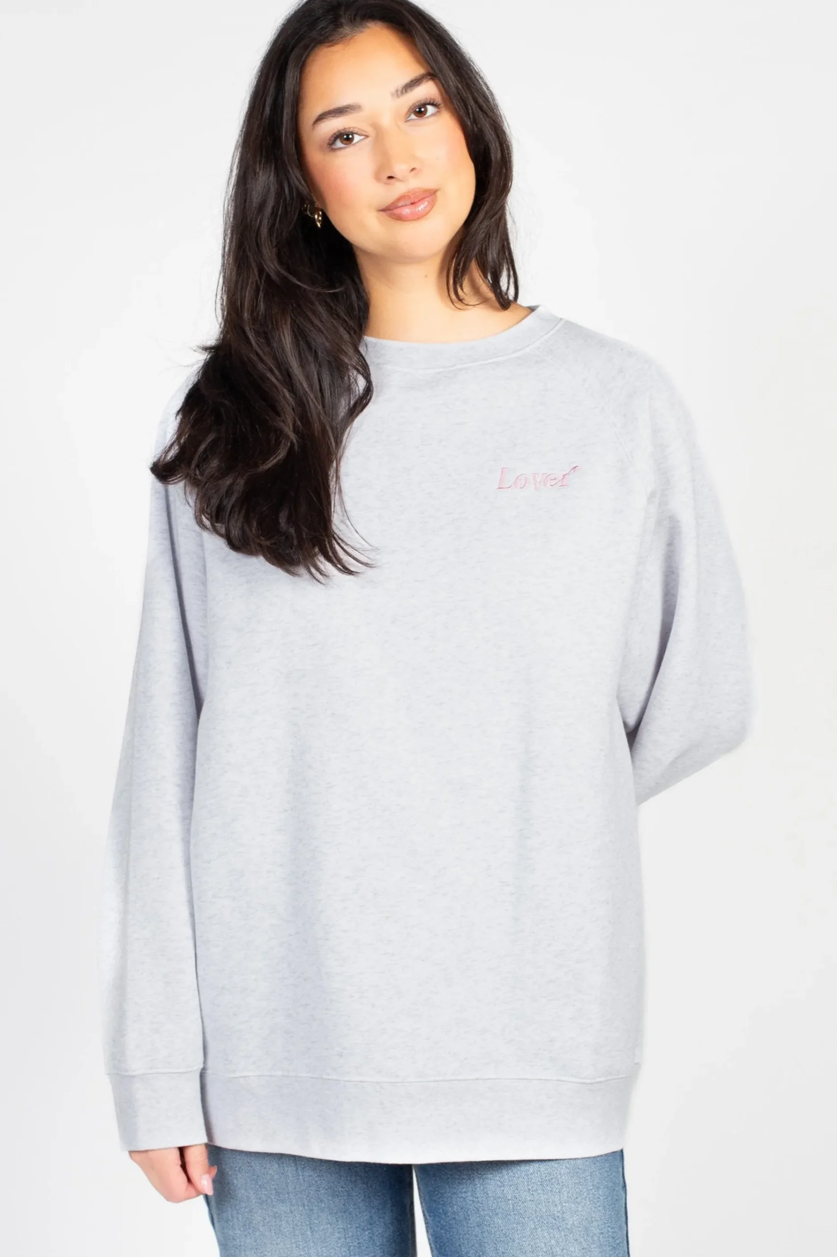 Brunette the Label 'Lover' Embroidered Crewneck Grey Clearance