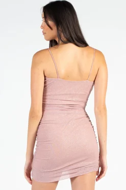 Lovely Day Cassie Shimmer Mesh Ruched Mini Dress Fashion
