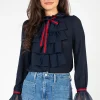 Chelsea Charlotte Ruffle Front Blouse Navy Sale