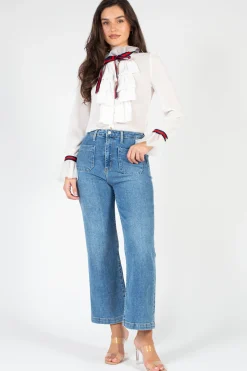 Chelsea Charlotte Ruffle Front Blouse Navy Sale