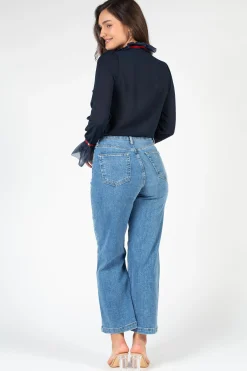 Chelsea Charlotte Ruffle Front Blouse Navy Sale