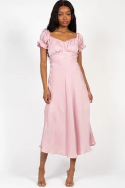 Saints u0026 Secrets Cindy Satin Off-The-Shoulder Midi Dress Outlet