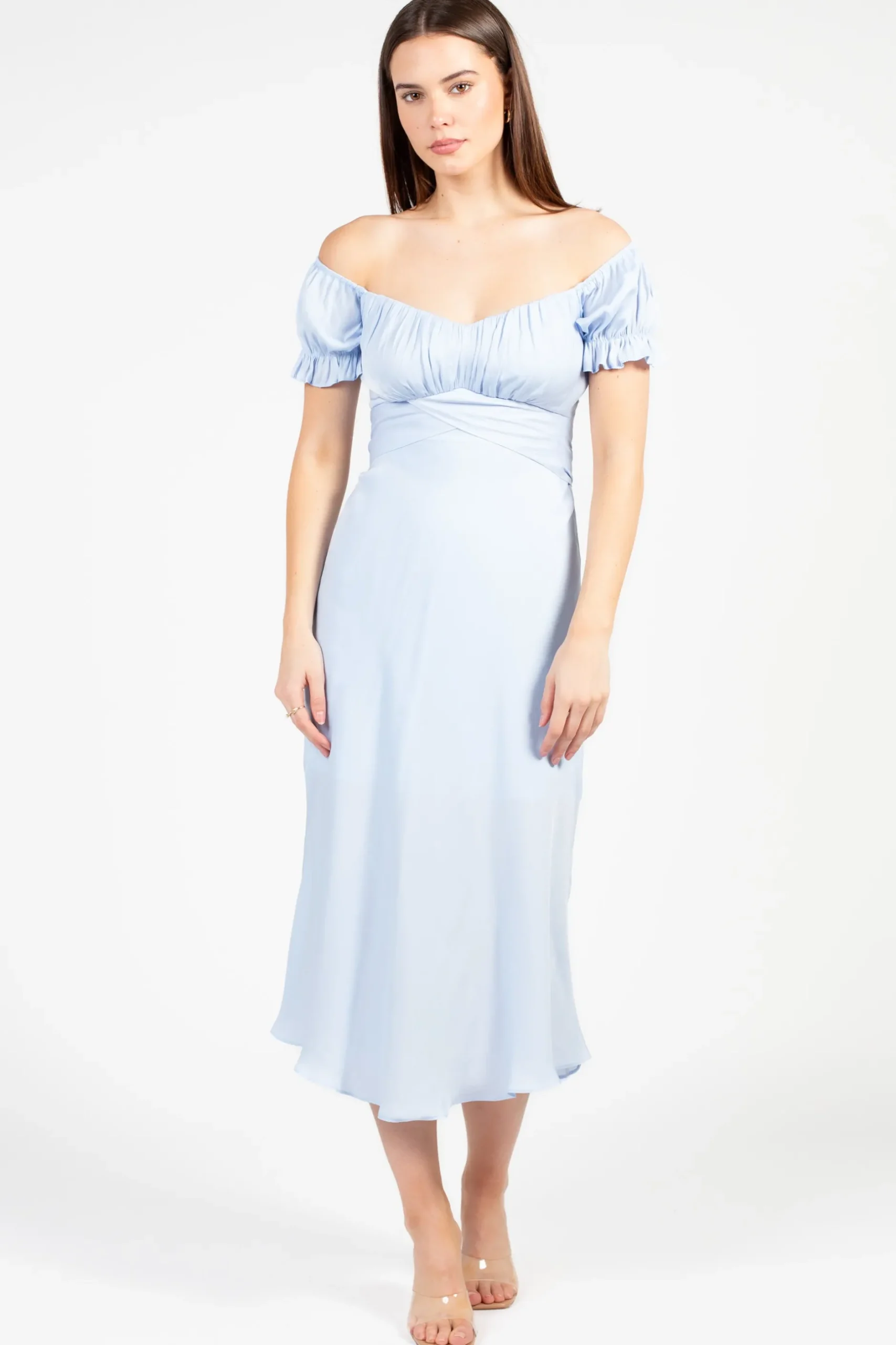 Saints u0026 Secrets Cindy Satin Off-The-Shoulder Midi Dress Outlet