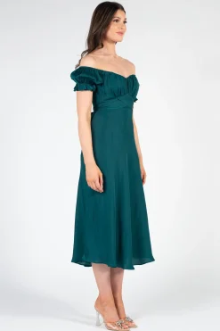Saints u0026 Secrets Cindy Satin Off-The-Shoulder Midi Dress Outlet