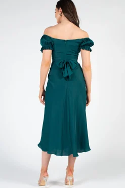 Saints u0026 Secrets Cindy Satin Off-The-Shoulder Midi Dress Outlet