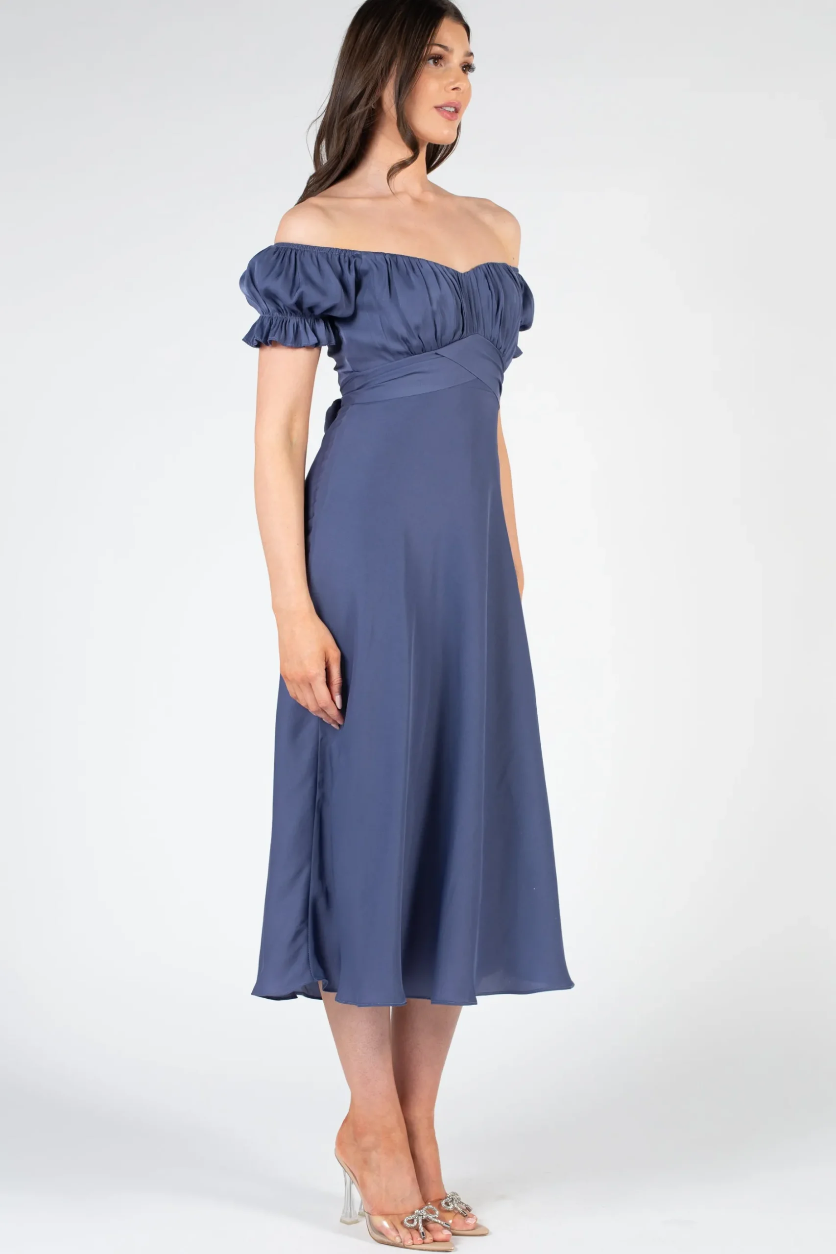 Saints u0026 Secrets Cindy Satin Off-The-Shoulder Midi Dress Outlet