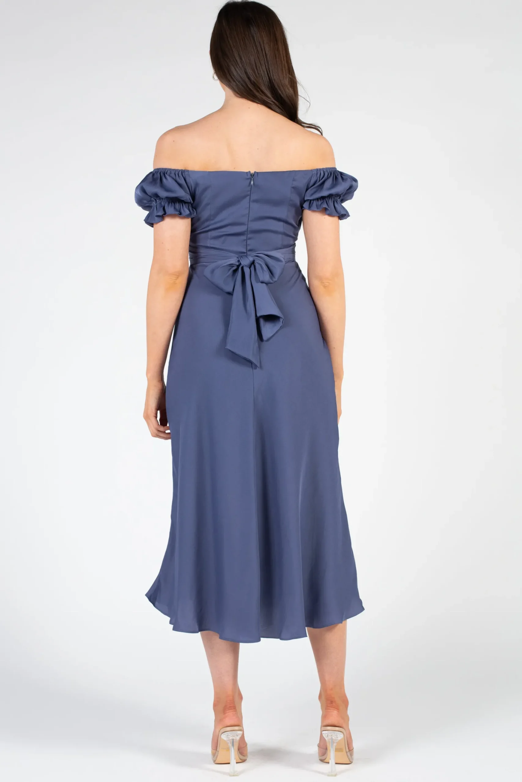 Saints u0026 Secrets Cindy Satin Off-The-Shoulder Midi Dress Outlet