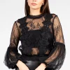 a.peach Clara Mesh Lace Crop Blouse Black Outlet