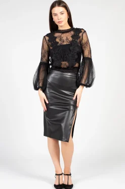 a.peach Clara Mesh Lace Crop Blouse Black Outlet