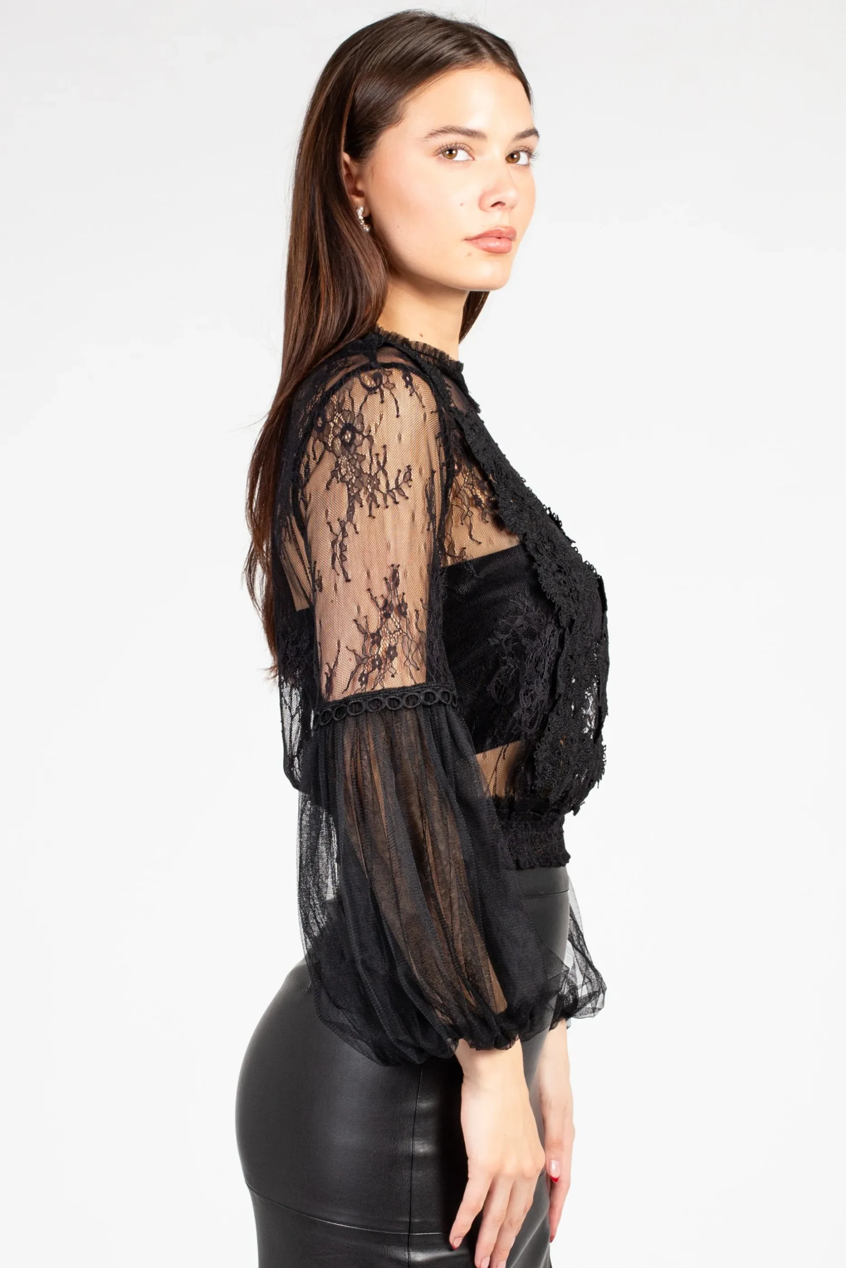 a.peach Clara Mesh Lace Crop Blouse Black Outlet
