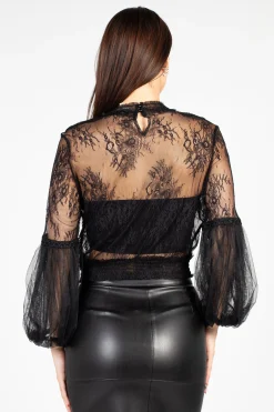 a.peach Clara Mesh Lace Crop Blouse Black Outlet