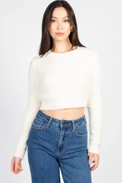 HYFVE Clare Fuzzy Crop Sweater Hot