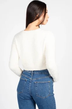 HYFVE Clare Fuzzy Crop Sweater Hot