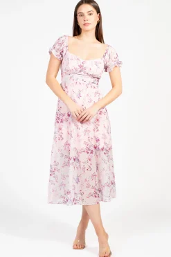 One and Only Cleo Floral Midi Dress Pink Outlet