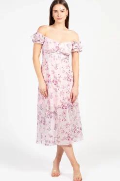 One and Only Cleo Floral Midi Dress Pink Outlet