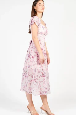 One and Only Cleo Floral Midi Dress Pink Outlet
