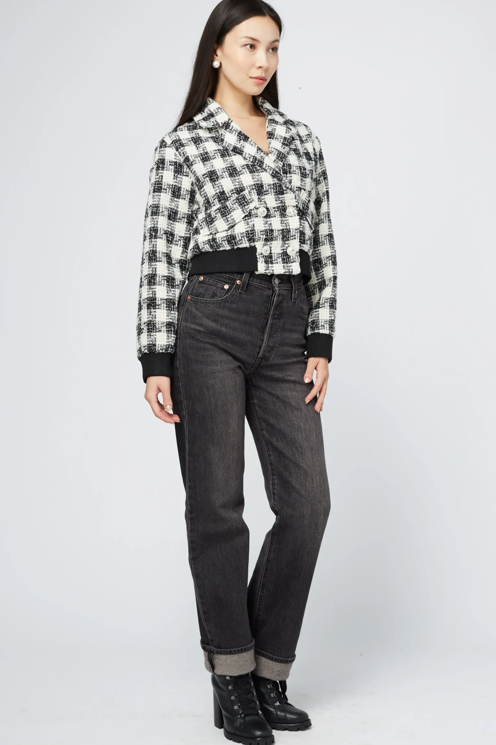 Balboa Coco Houndstooth Rhinestone Button Jacket Black/White Online
