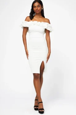 Symphony Coralie Off The Shoulder Ruffle Trim Midi Dress Hot
