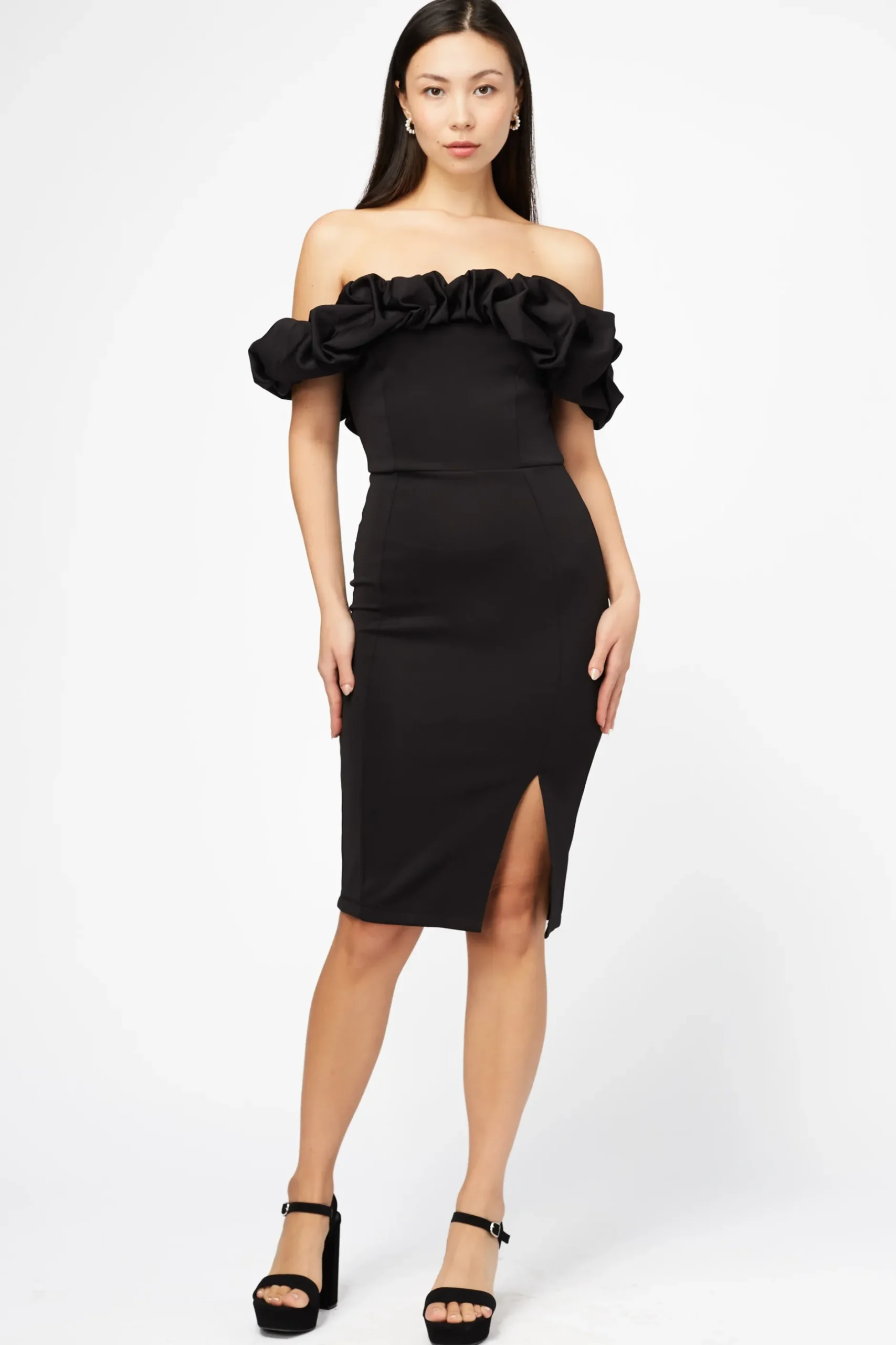 Symphony Coralie Off The Shoulder Ruffle Trim Midi Dress Hot