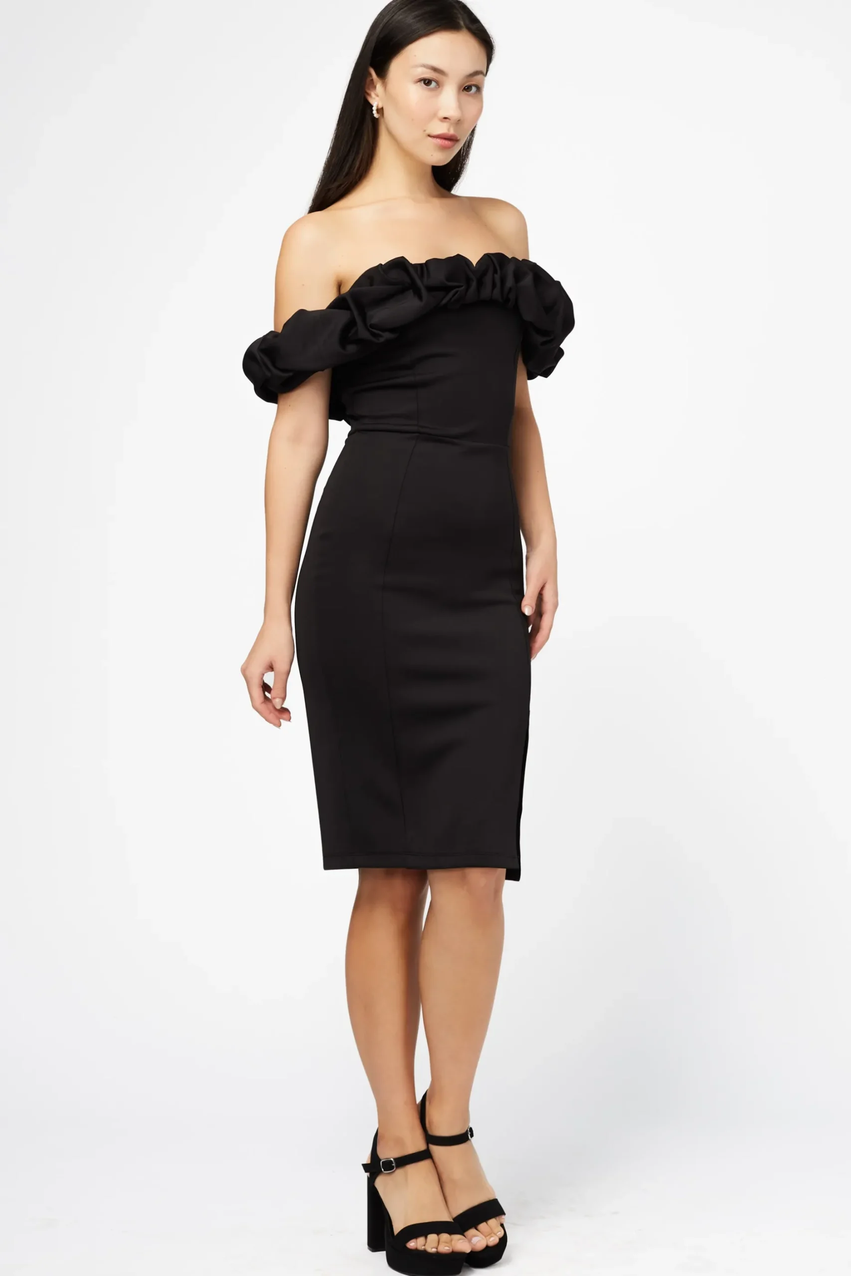 Symphony Coralie Off The Shoulder Ruffle Trim Midi Dress Hot