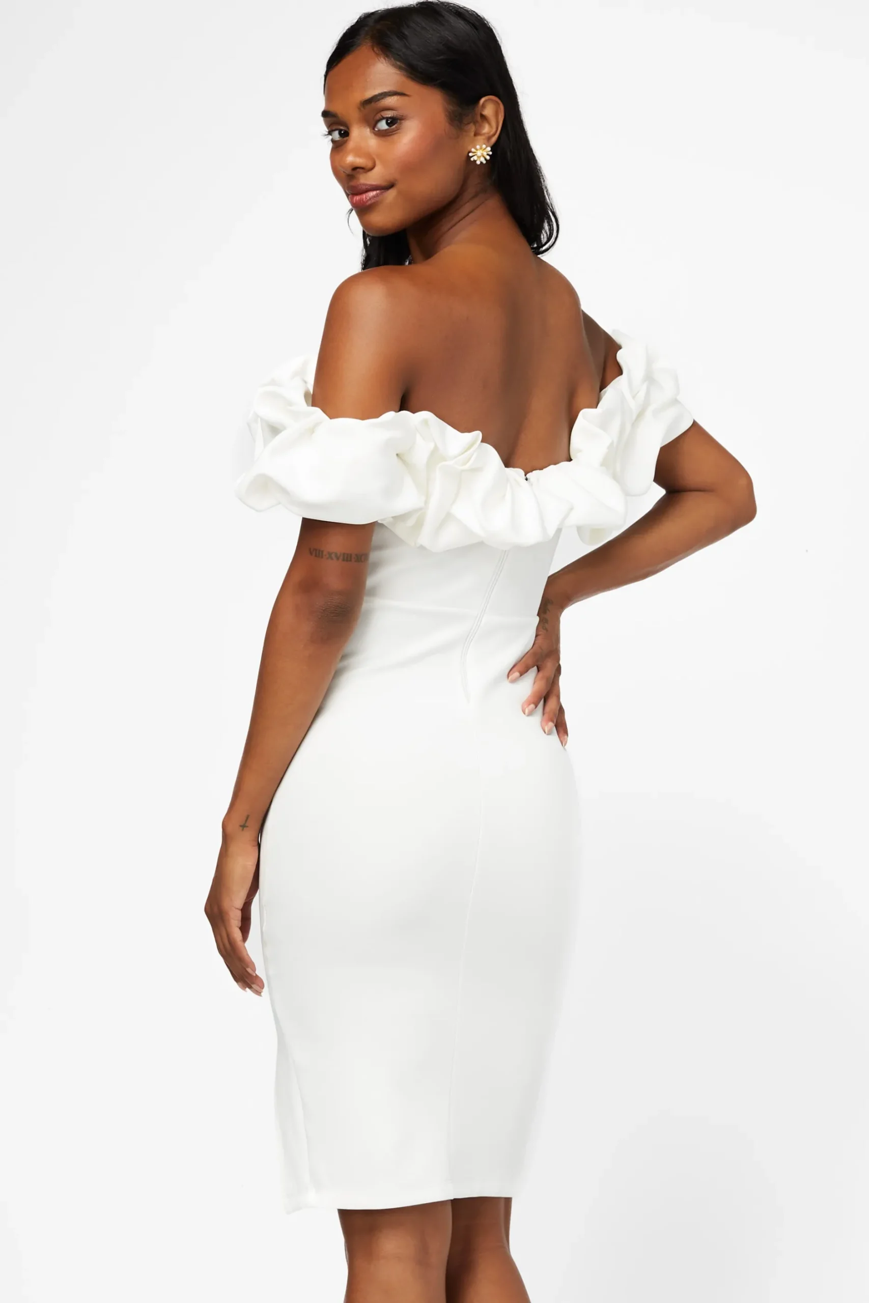 Symphony Coralie Off The Shoulder Ruffle Trim Midi Dress Hot
