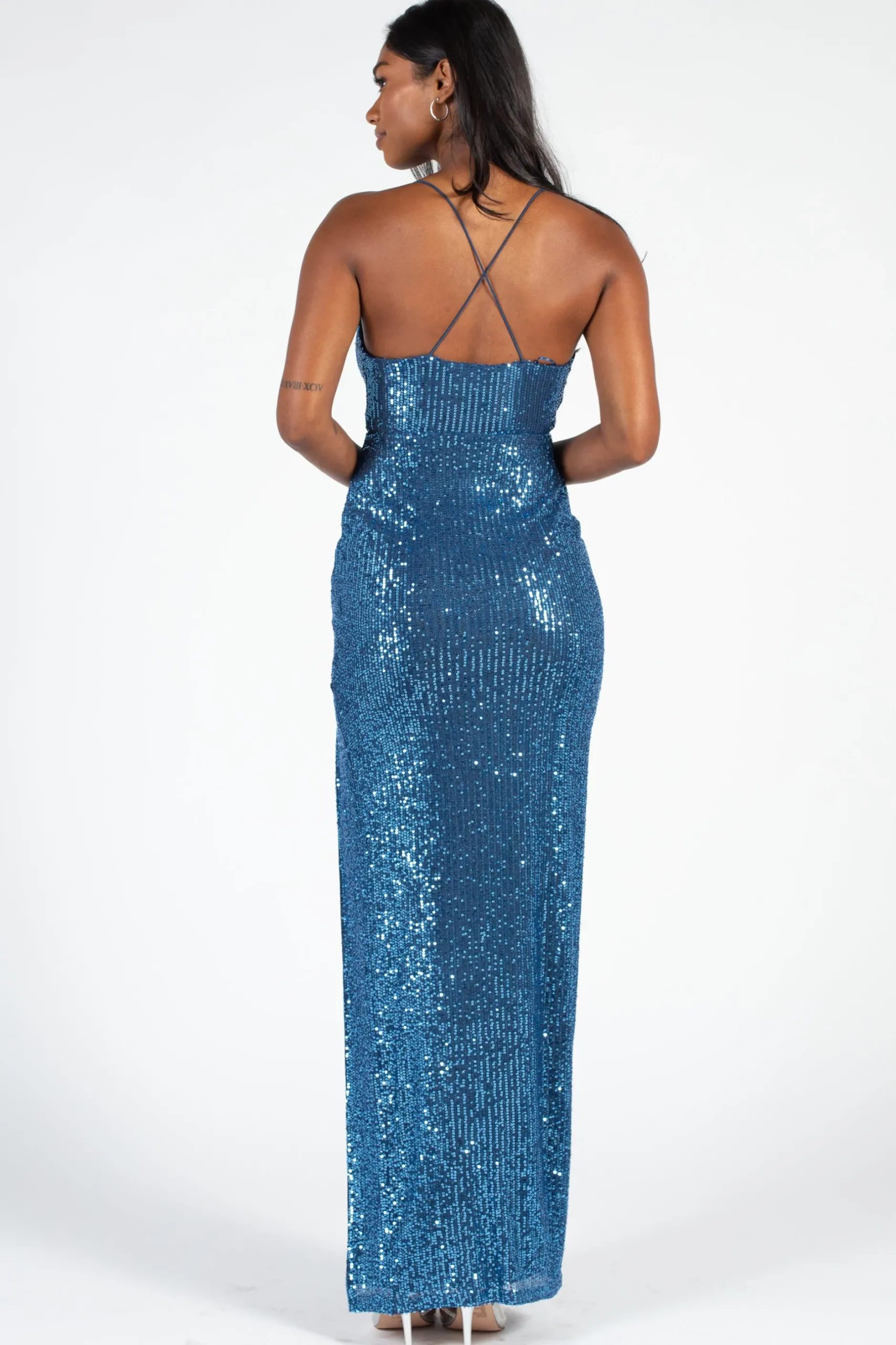 Lovely Day Cornelia Side Slit Sequin Maxi Dress Blue Hot