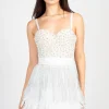 La Ros Destiny Fringe Feather Trim Mini Skirt White New