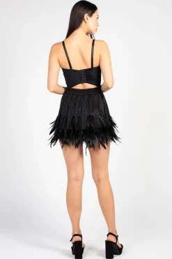 La Ros Destiny Fringe Feather Trim Mini Skirt White New