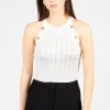 Immodel Donatella Gold Button Knit Crop Tank White Clearance