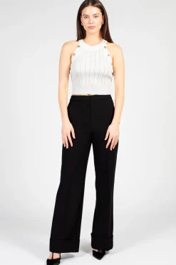 Immodel Donatella Gold Button Knit Crop Tank White Clearance