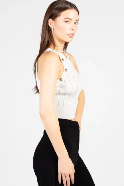 Immodel Donatella Gold Button Knit Crop Tank White Clearance