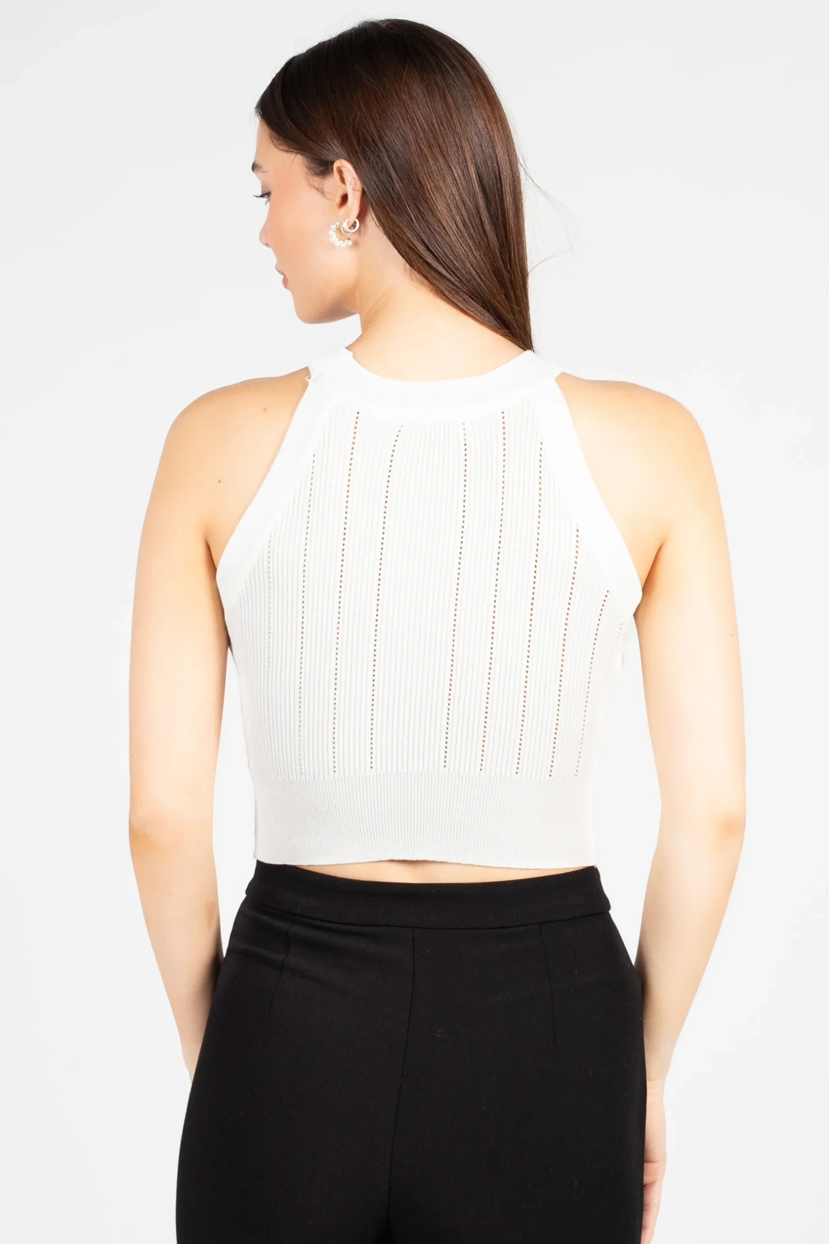 Immodel Donatella Gold Button Knit Crop Tank White Clearance