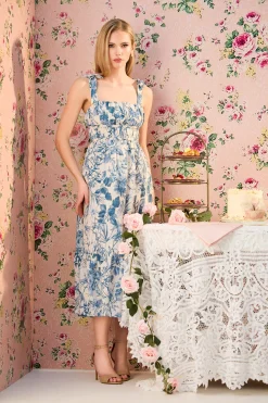 Dress Forum Donna Shirred Floral Maxi Dress Blue Sale