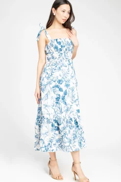 Dress Forum Donna Shirred Floral Maxi Dress Blue Sale