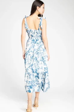 Dress Forum Donna Shirred Floral Maxi Dress Blue Sale