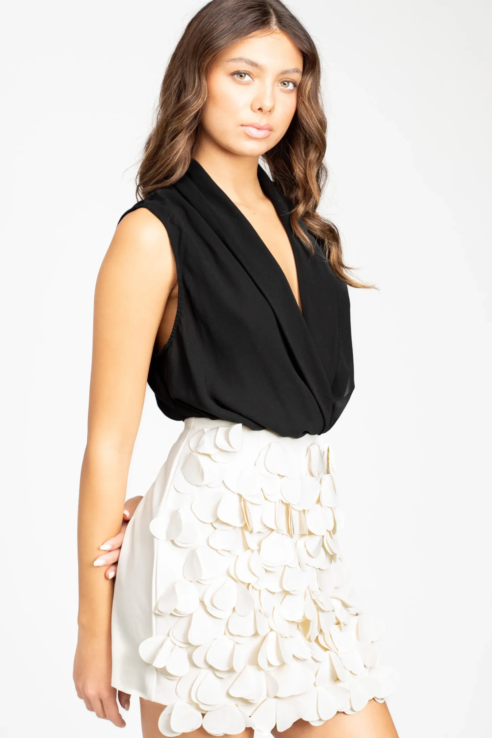 Chelsea Dorothea Sleeveless Drapey Chiffon Bodysuit Fashion