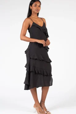 HYFVE Eden Ruffle Tiered Midi Dress Black Discount