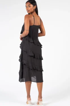 HYFVE Eden Ruffle Tiered Midi Dress Black Discount