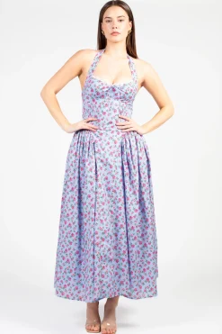 Mable Eleni Floral Midi Dress Blue Discount